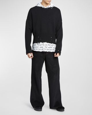 Men's Distressed Cotton Knit Sweater