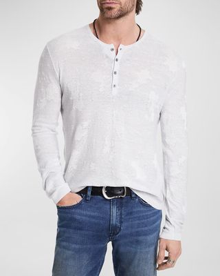 Men's Distressed Jacquard Henley Shirt