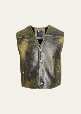 Men's Distressed Leather Snap Vest