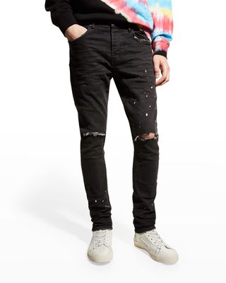 Men's Distressed Paint-Splatter Slim Jeans