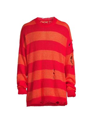 Men's Distressed Striped Oversize Sweater - Infrared - Size Large
