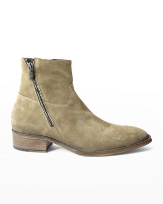 Men's Distressed Suede Double-Zip Ankle Boots