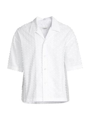 Men's Dobby Cotton Camp Shirt - White - Size 34 - White - Size 34