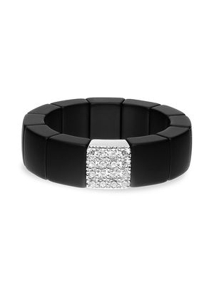 Men's Domino Ceramic, 18K White Gold & Diamond Stretch Ring - Black