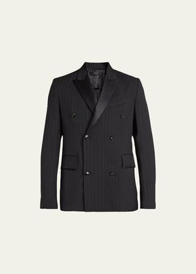 Men's Double-Breasted Metallic Pinstripe Tuxedo Jacket