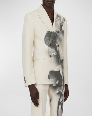 Men's Double-Breasted Orchid-Print Tuxedo Jacket