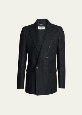 Men's Double-Breasted Pinstripe Flannel Sport Jacket