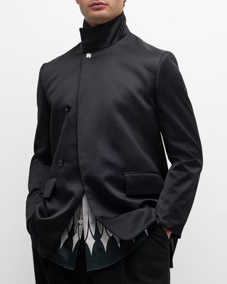 Men's Double-Breasted Stand Collar Blazer