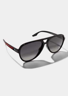 Men's Double-Bridge Gradient Lens Square Sunglasses