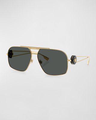Men's Double-Bridge Metal Aviator Sunglasses