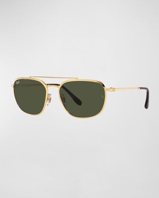 Men's Double-Bridge Metal Oval Sunglasses