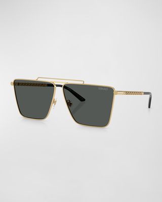 Men's Double-Bridge Metal Square Sunglasses