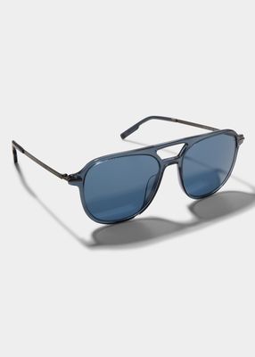 Men's Double-Bridge Plastic Aviator Sunglasses
