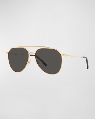 Men's Double-Bridge Steel Aviator Sunglasses
