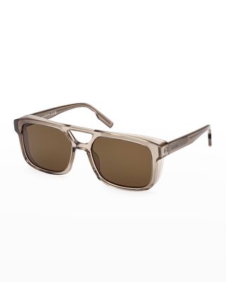 Men's Double-Bridge Transparent Rectangle Sunglasses