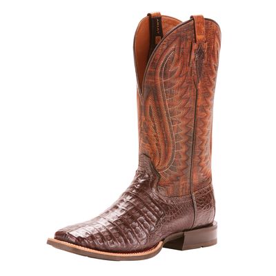 Men's Double Down Western Boots in Antique Pecan Caiman Belly Leather, Size: 7.5 D / Medium by Ariat