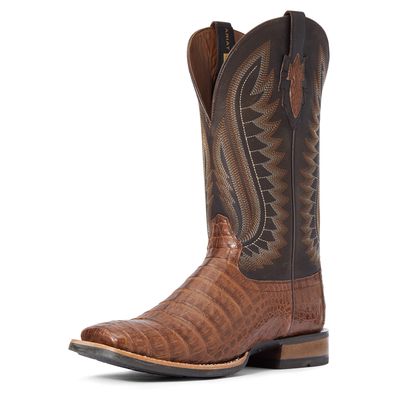 Men's Double Down Western Boots in Caramel Caiman Belly Leather, Size: 7.5 D / Medium by Ariat