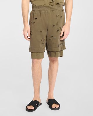Men's Double-Layer Destroyed Sweat Shorts