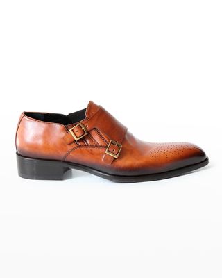 Men's Double Monk Strap Leather Loafers