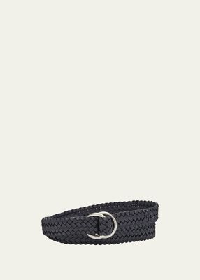 Men's Double Ring Woven Leather Belt, 25mm