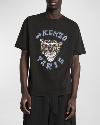 Men's Drawn Varsity Tiger Logo-Print T-Shirt