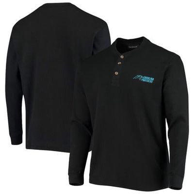 Men's Dunbrooke Black Carolina Panthers Logo Maverick Thermal Henley Long Sleeve T-Shirt