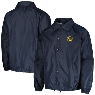Men's Dunbrooke Navy Milwaukee Brewers Coach's Raglan Full-Snap Windbreaker Jacket