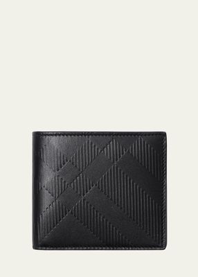 Men's Embossed Check Leather Bifold Wallet