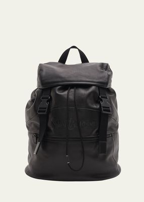 Men's Embossed Leather Drawstring Backpack