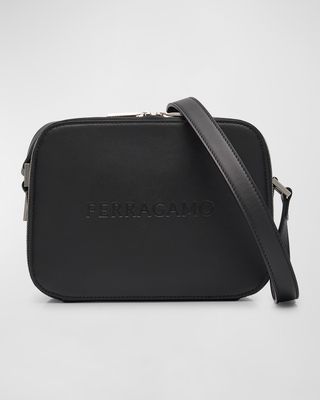 Men's Embossed Logo Leather Crossbody Bag