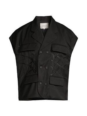 Men's Embroidered Cotton Vest - Black - Size Medium - Black - Size Medium