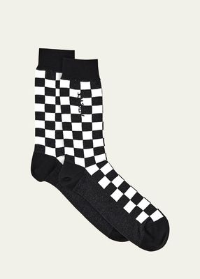 Men's Embroidered Damier Crew Socks