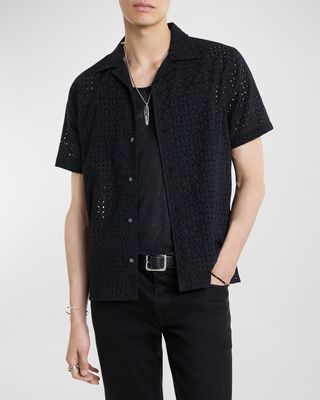 Men's Embroidered Eyelet Camp Shirt