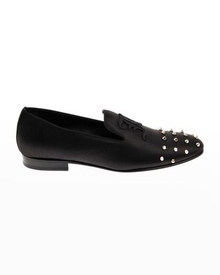 Men's Embroidered Monogram Studded Leather Loafers