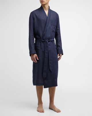 Men's Embroidered Pocket Linen Robe