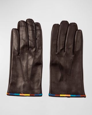 Men's Embroidered Stripe Leather Gloves