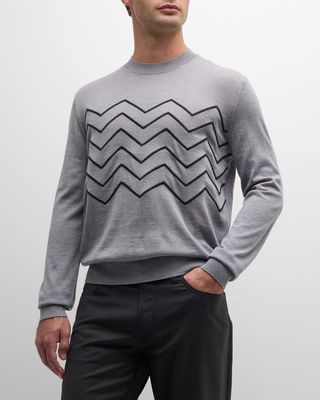 Men's Embroidered Zigzag Wool Sweater