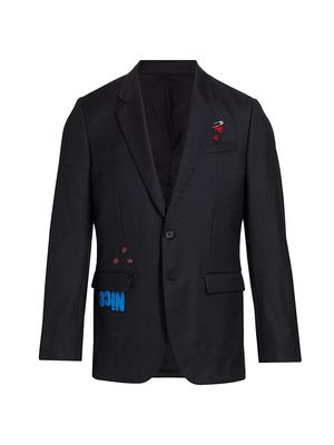 Men's Embroidery Wool & Mohair Sport Jacket - Charcoal - Size Medium - Charcoal - Size Medium