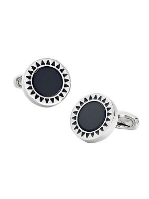 Men's Enamel Sunburst Cufflinks - Black Silver - Black Silver