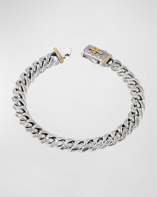 Men's Engraved Silver Chain Bracelet with 18k Gold Cross