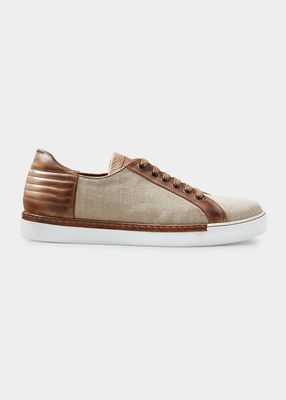 Men's Enrico Linen & Leather Low-Top Sneakers