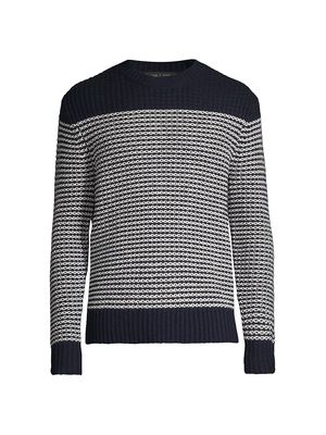 Men's Ernie Stripe Wool Crewneck Sweater - Navy - Size Medium