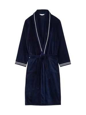 Men's Estaq Striped Cotton Bath Robe - Navy - Size Small - Navy - Size Small
