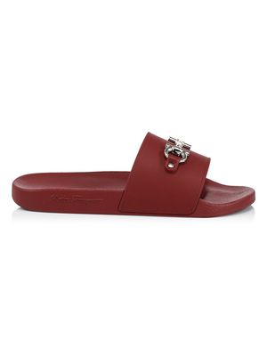 Men's Exclusive Groove Buckle PVC Pool Slides - Rouge Ferragamo - Size 10 Sandals - Rouge Ferragamo - Size 10