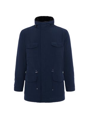 Men's Fabric Jacket With Shearling Lamb Jacket - Navy - Size Medium