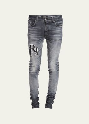 Men's Faded Skinny Jeans with Staggered Logo