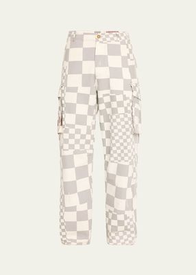 Men's Faded Twill Checkered Cargo Pants