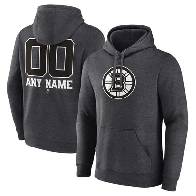 Men's Fanatics Branded Charcoal Boston Bruins Monochrome Personalized Name & Number Pullover Hoodie