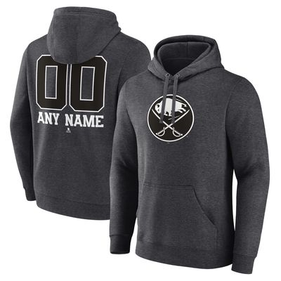 Men's Fanatics Branded Charcoal Buffalo Sabres Monochrome Personalized Name & Number Pullover Hoodie