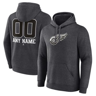 Men's Fanatics Branded Charcoal Detroit Red Wings Monochrome Personalized Name & Number Pullover Hoodie